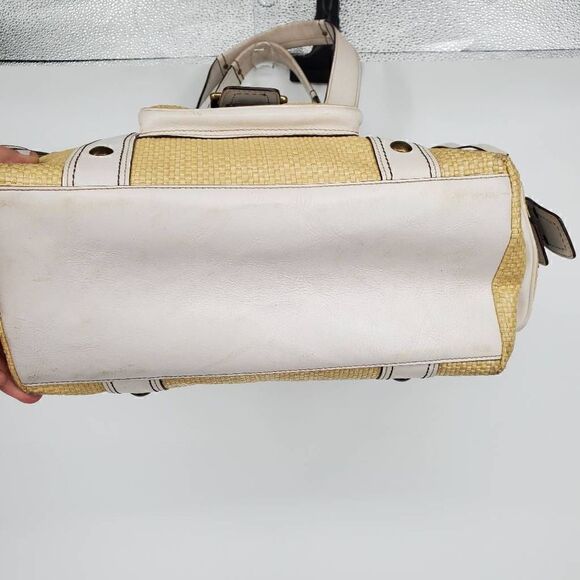 Coach Legacy Natural Woven Straw White Shoulder Handbag Purse Large - Picture 4 of 5